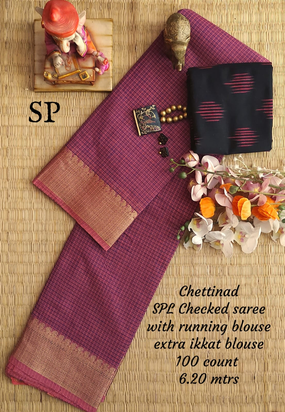 Chettinad cotton 100 count checked saree