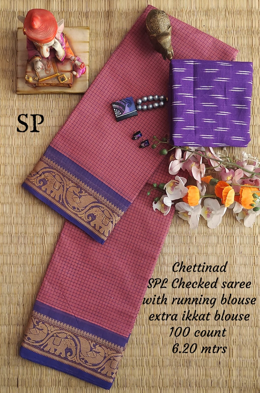 Chettinad cotton 100 count checked saree