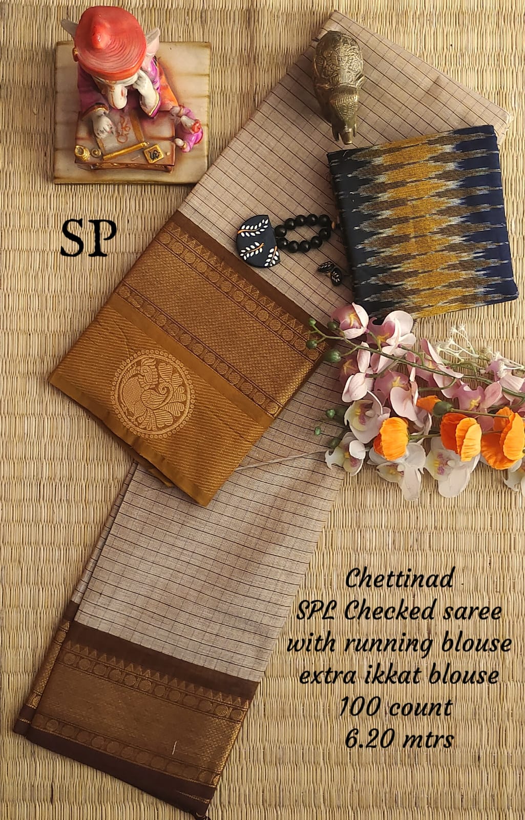 Chettinad cotton 100 count checked saree