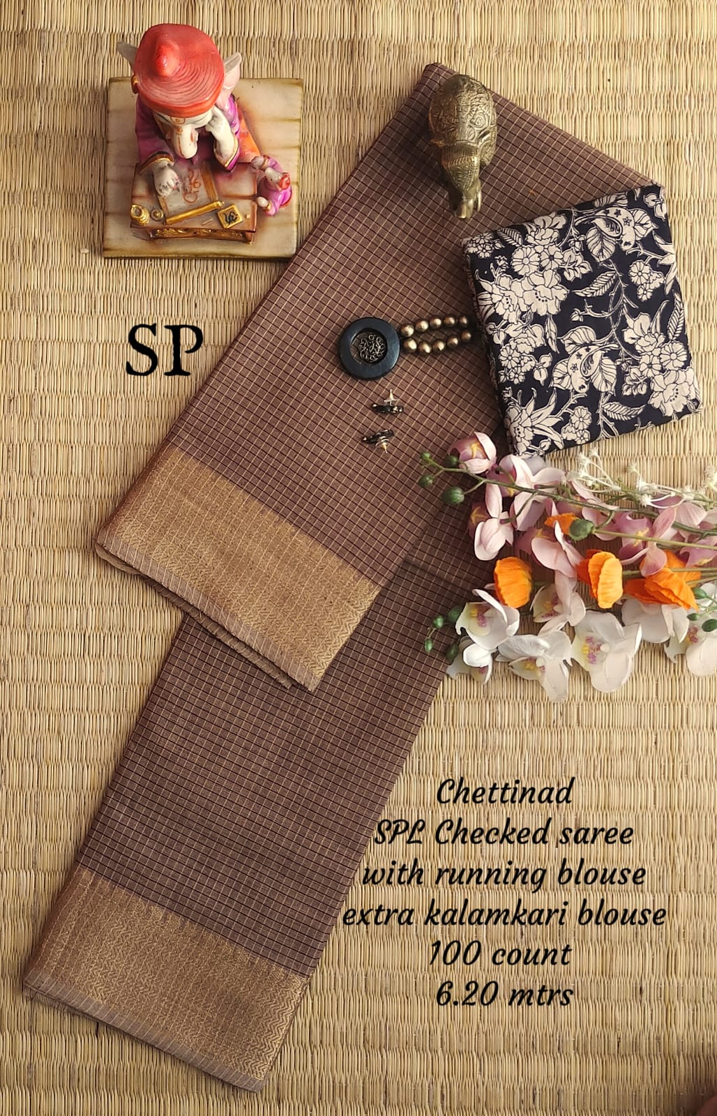 Chettinad cotton 100 count checked saree