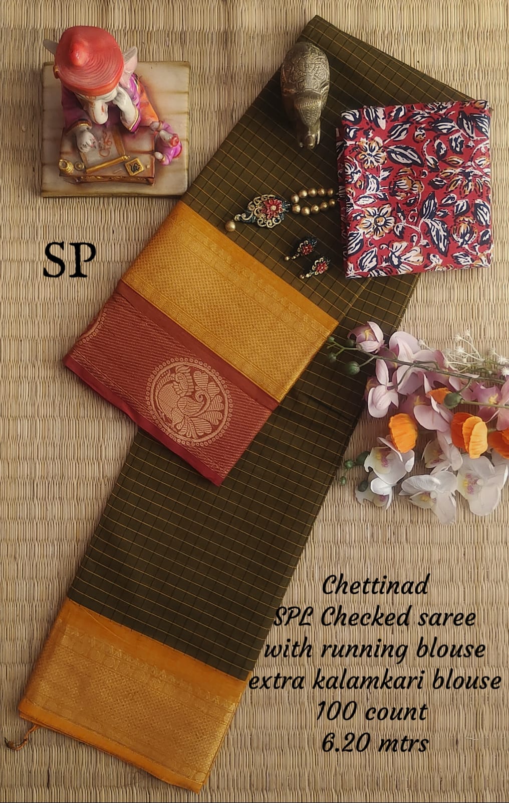 Chettinad cotton 100 count checked saree