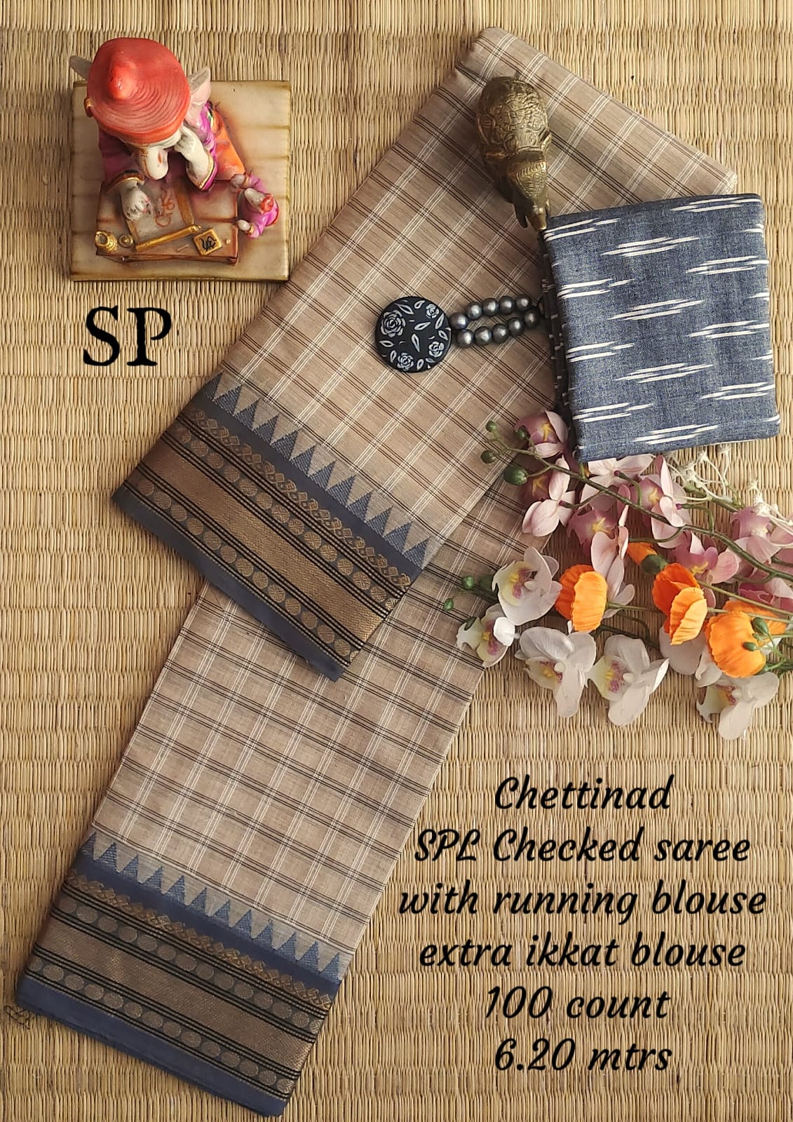 Chettinad cotton 100 count checked saree