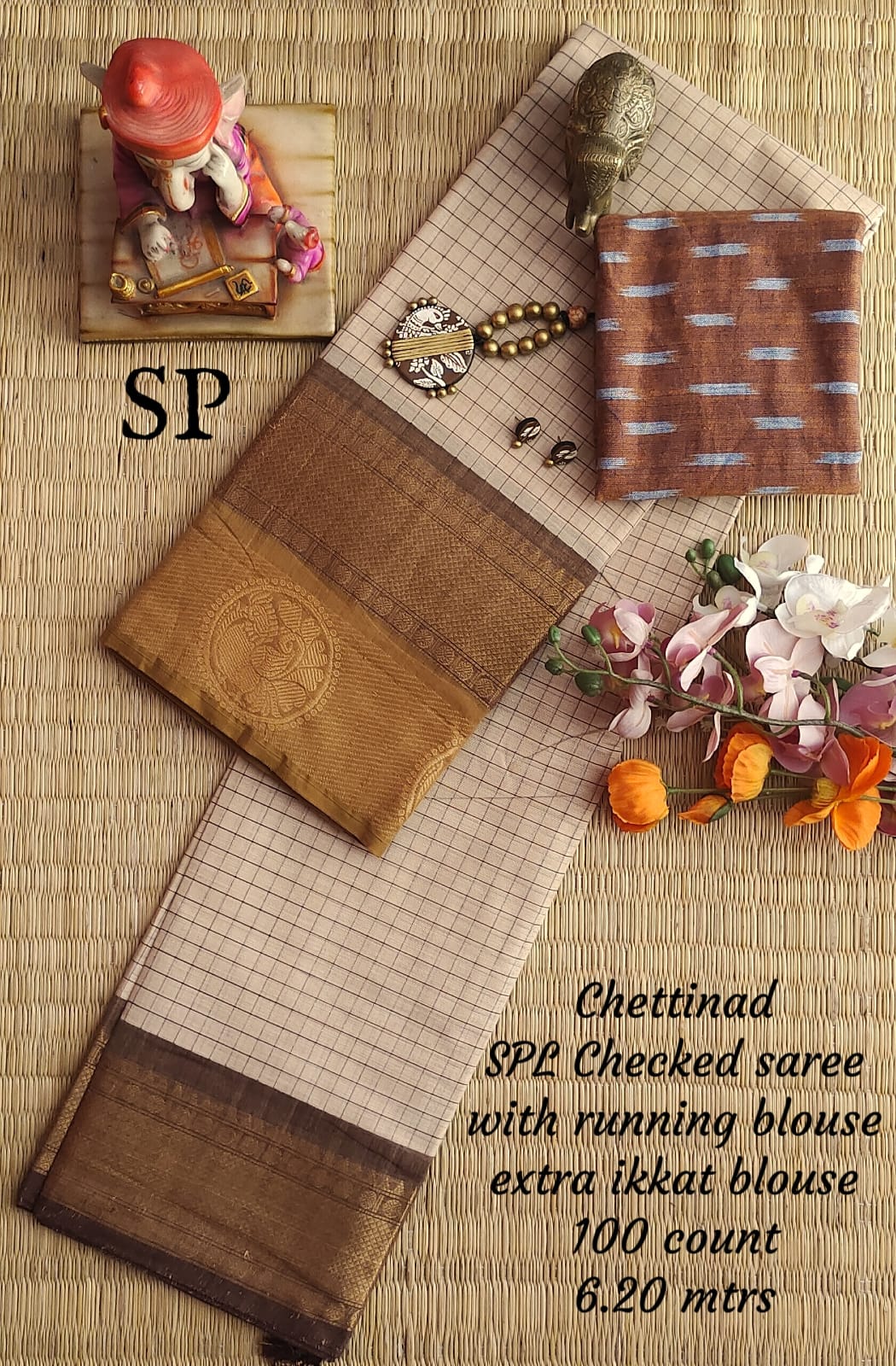 Chettinad cotton 100 count checked saree