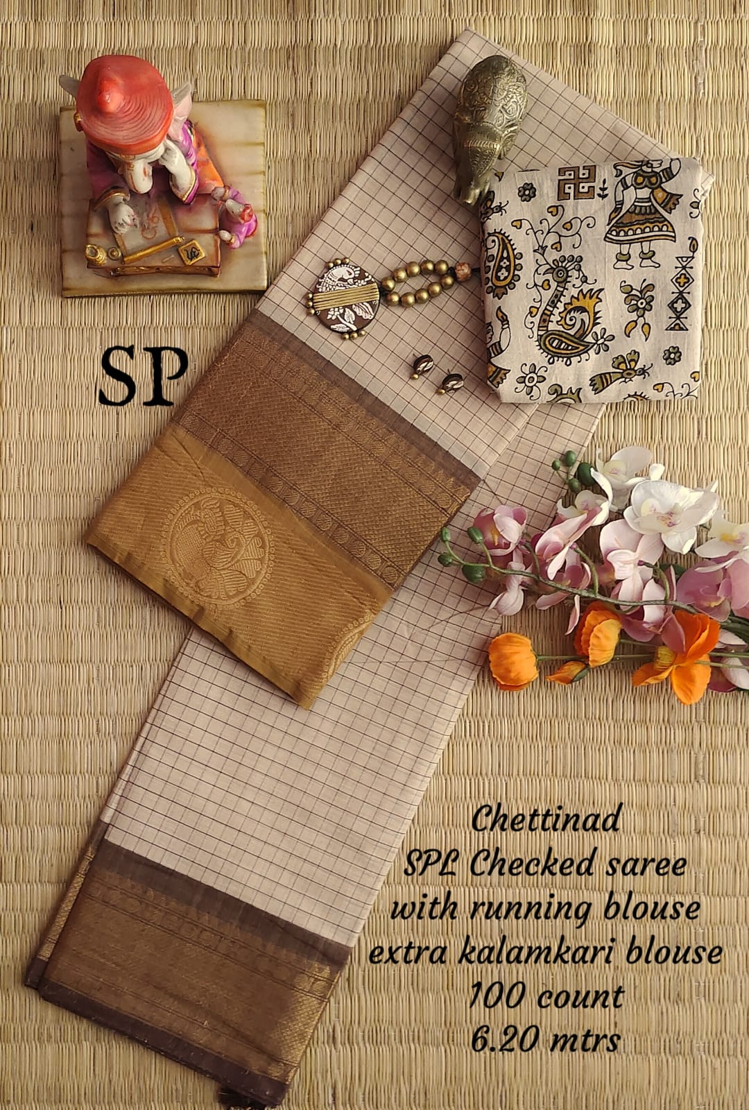 Chettinad cotton 100 count checked saree