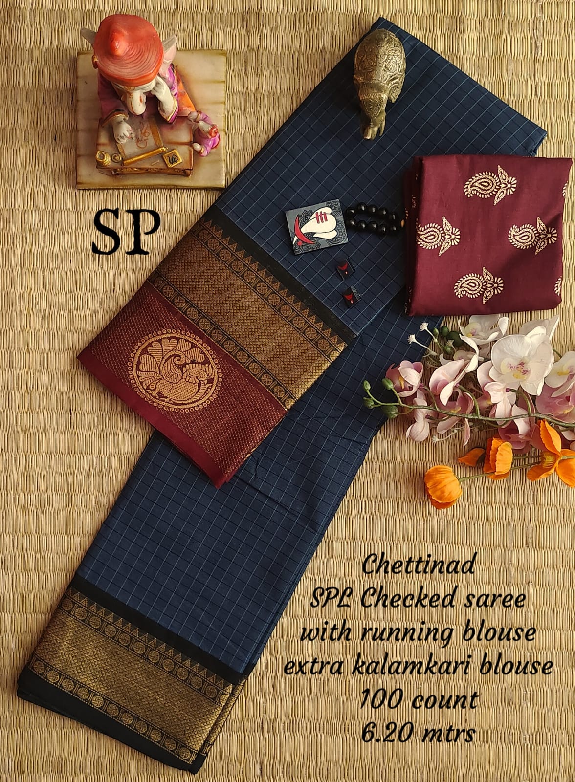 Chettinad cotton 100 count checked saree