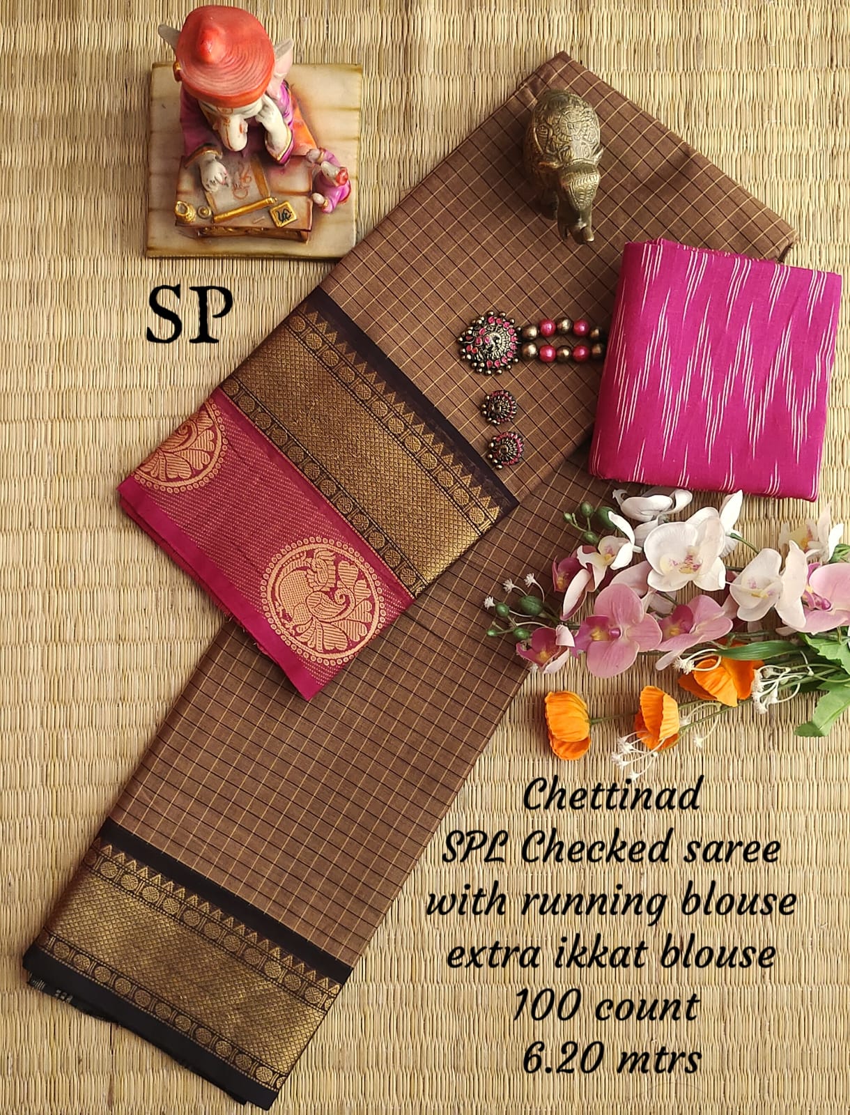 Chettinad cotton 100 count checked saree
