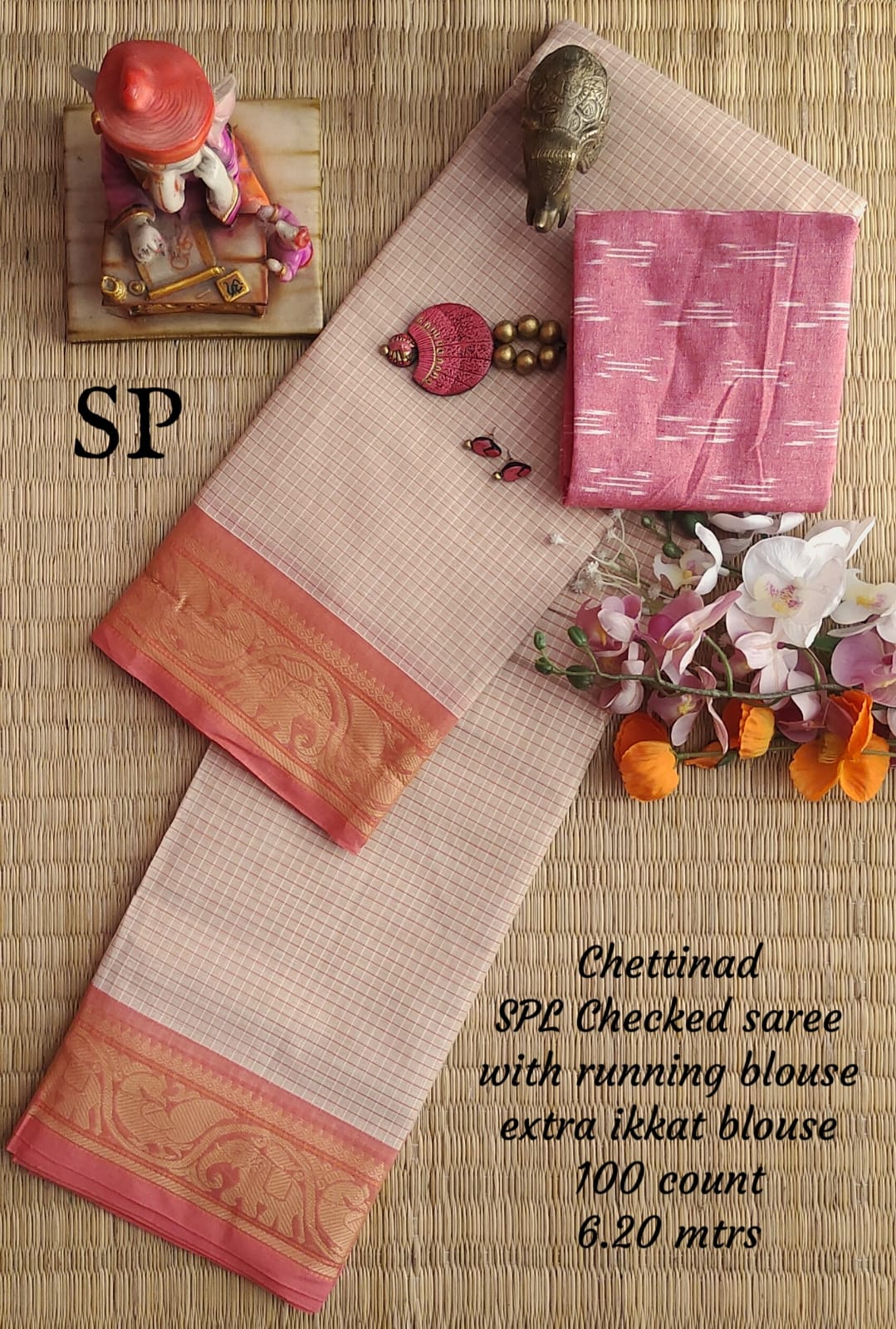Chettinad cotton 100 count checked saree