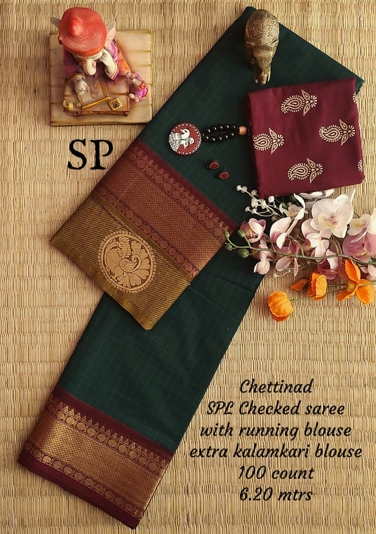 Chettinad cotton 100 count checked saree