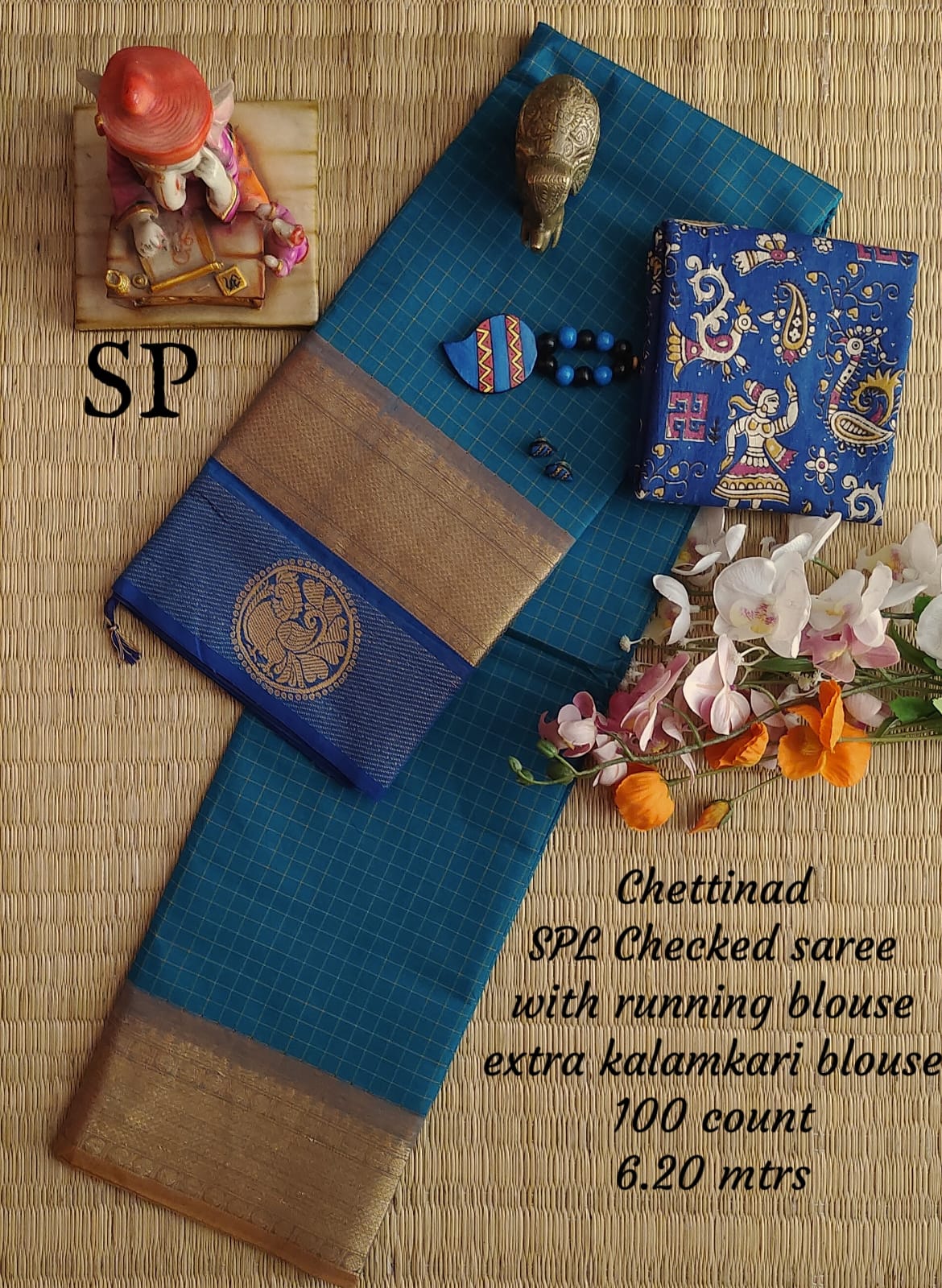 Chettinad cotton 100 count checked saree