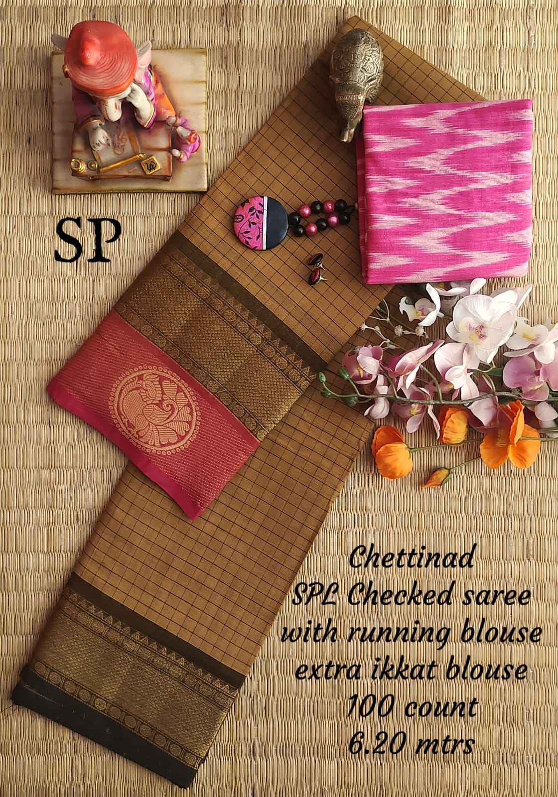 Chettinad cotton 100 count checked saree