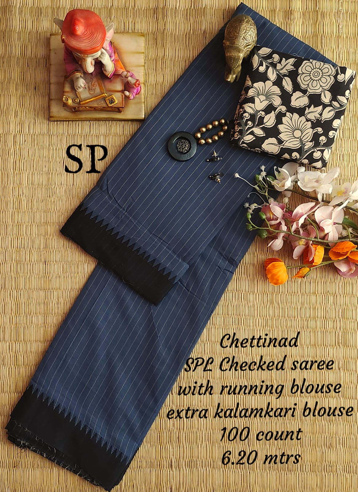 Chettinad cotton 100 count checked saree