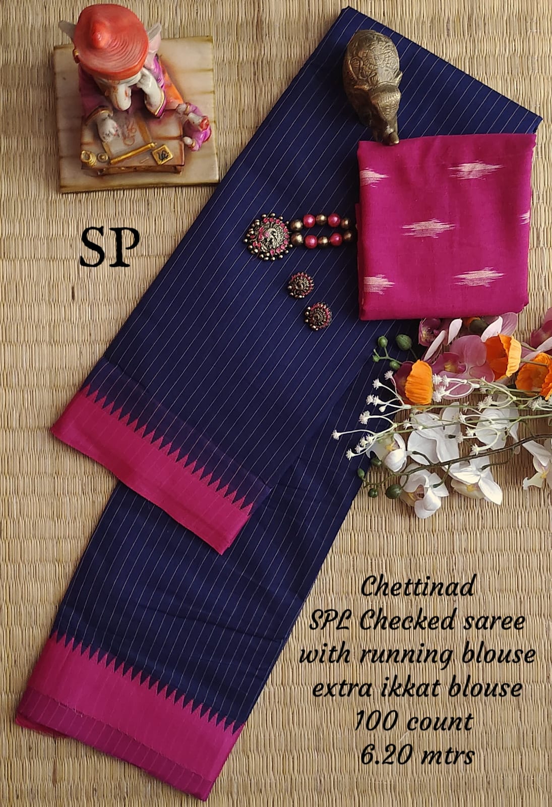 Chettinad cotton 100 count checked saree
