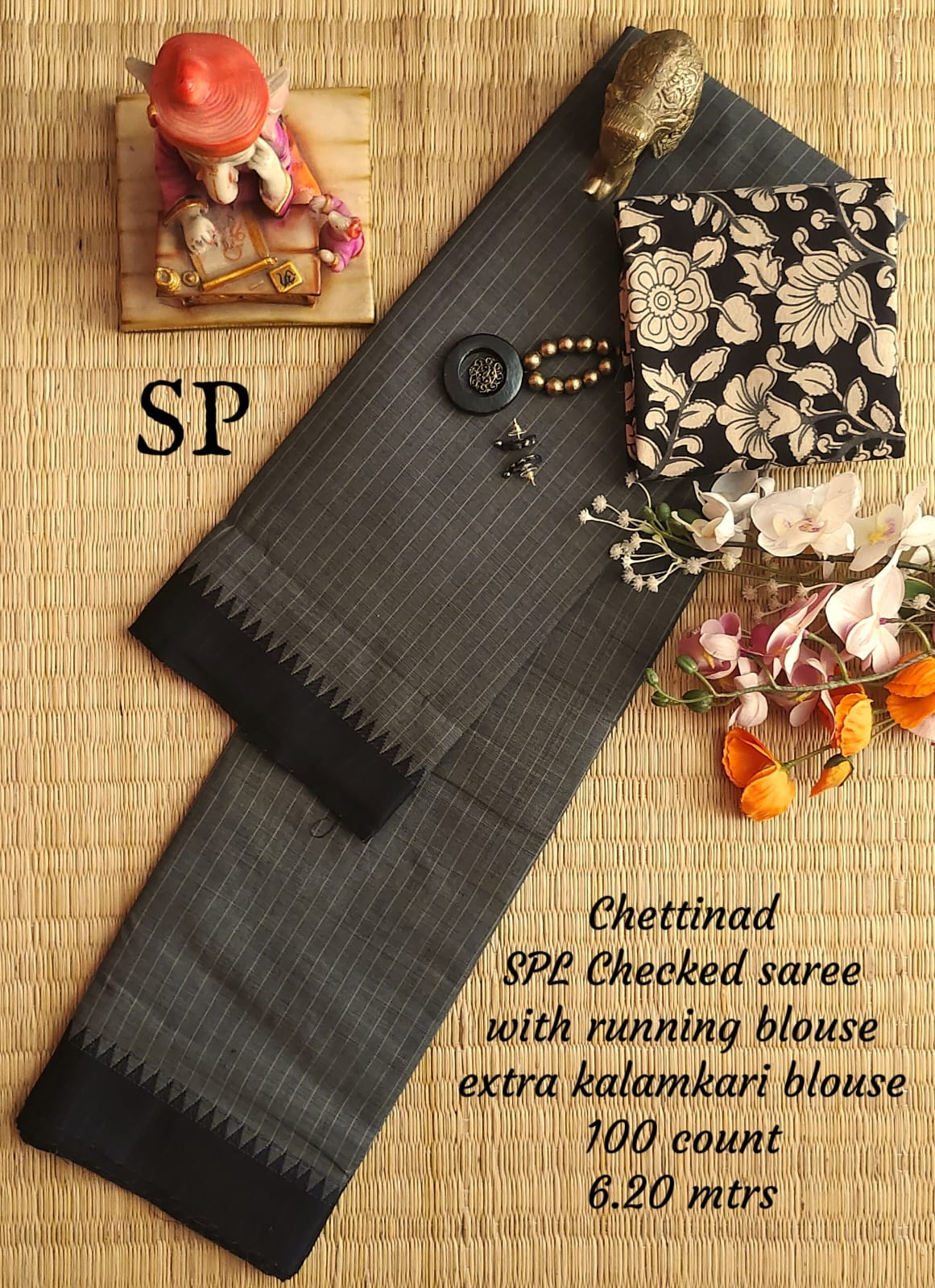 Chettinad cotton 100 count checked saree