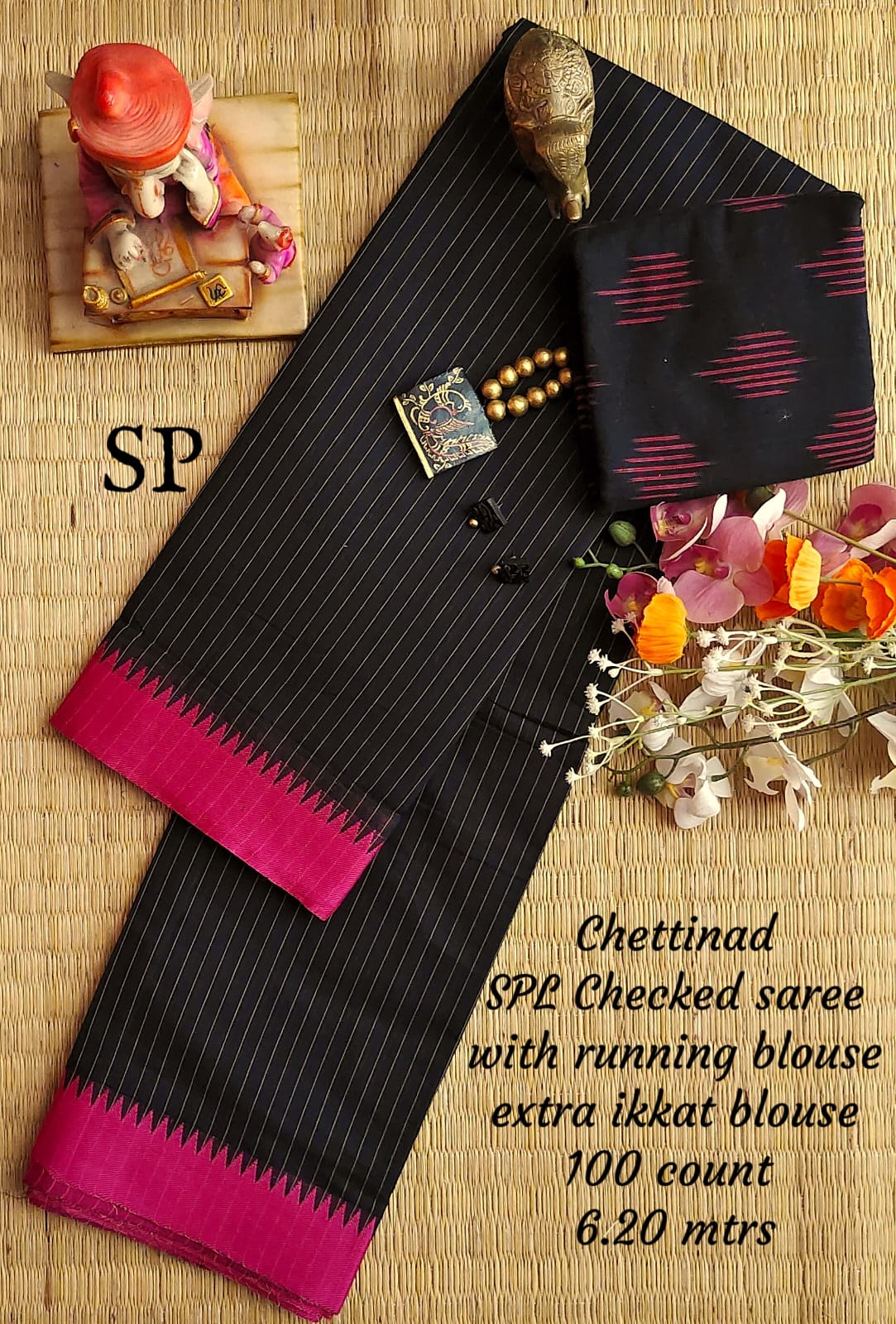 Chettinad cotton 100 count checked saree