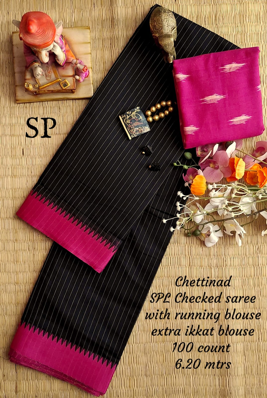 Chettinad cotton 100 count checked saree