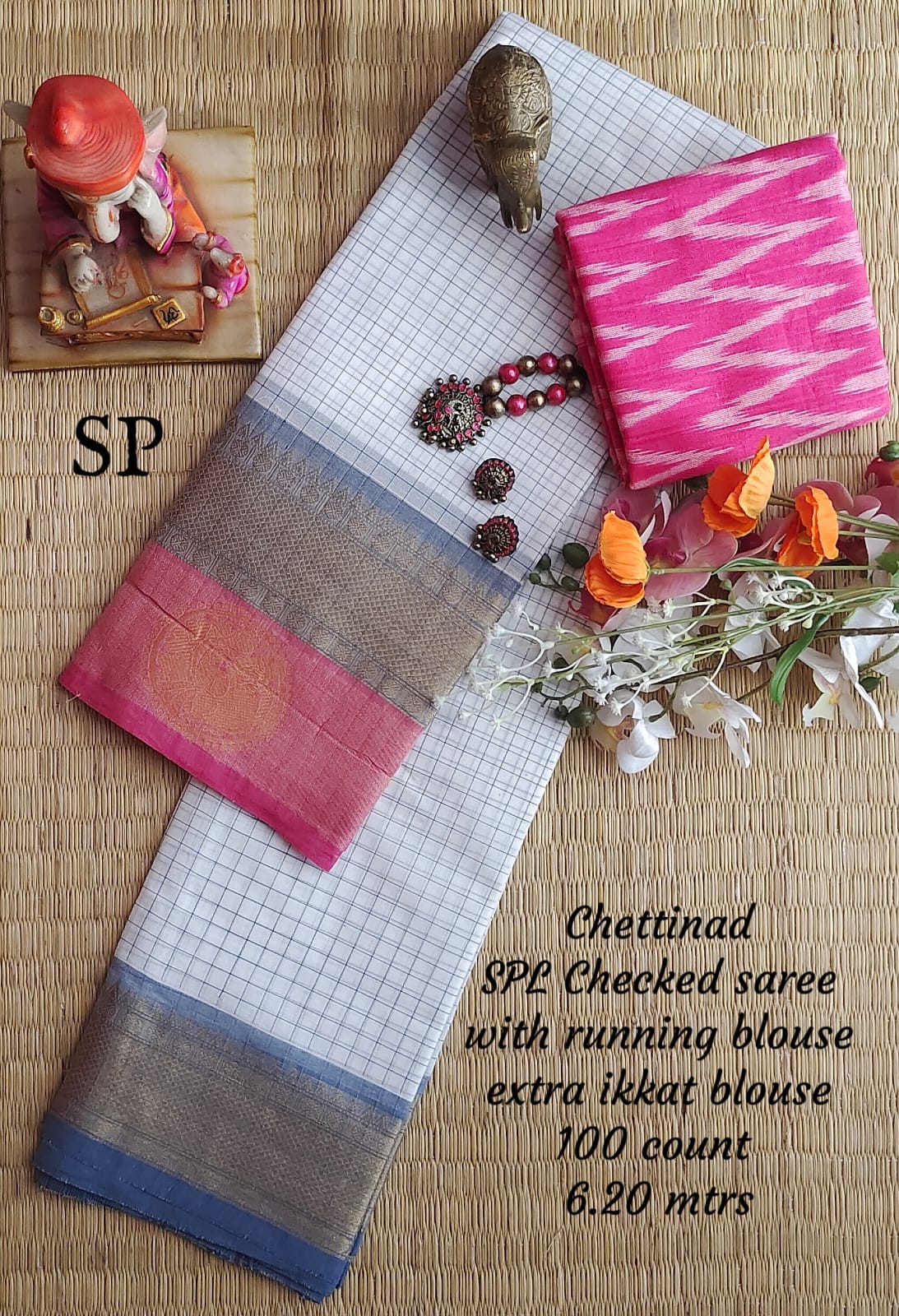 Chettinad cotton 100 count checked saree