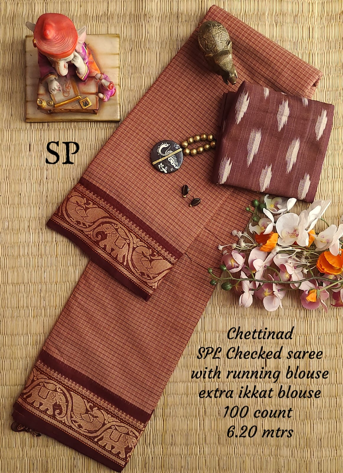 Chettinad cotton 100 count checked saree