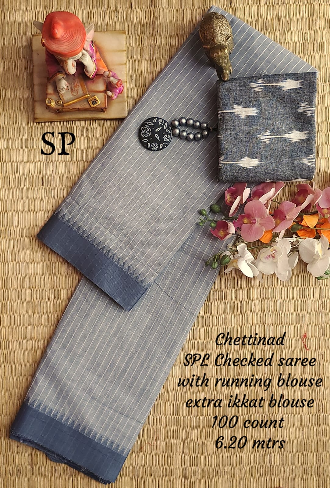Chettinad cotton 100 count checked saree