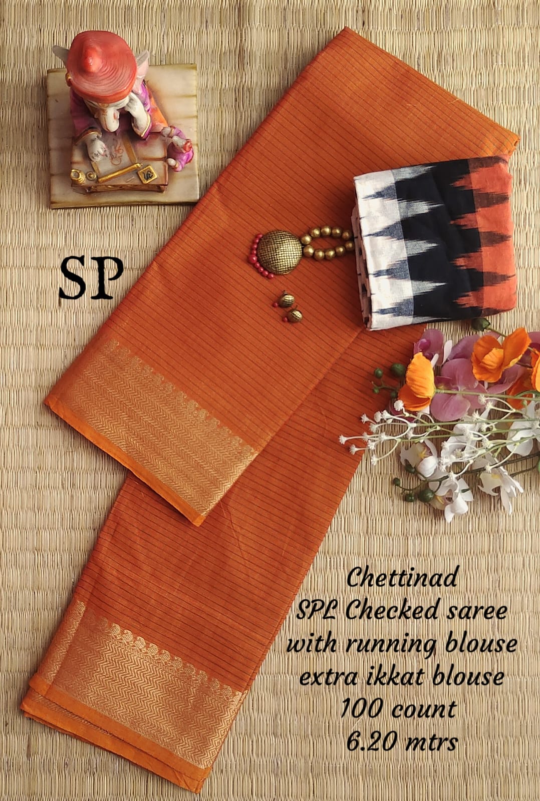 Chettinad cotton 100 count checked saree