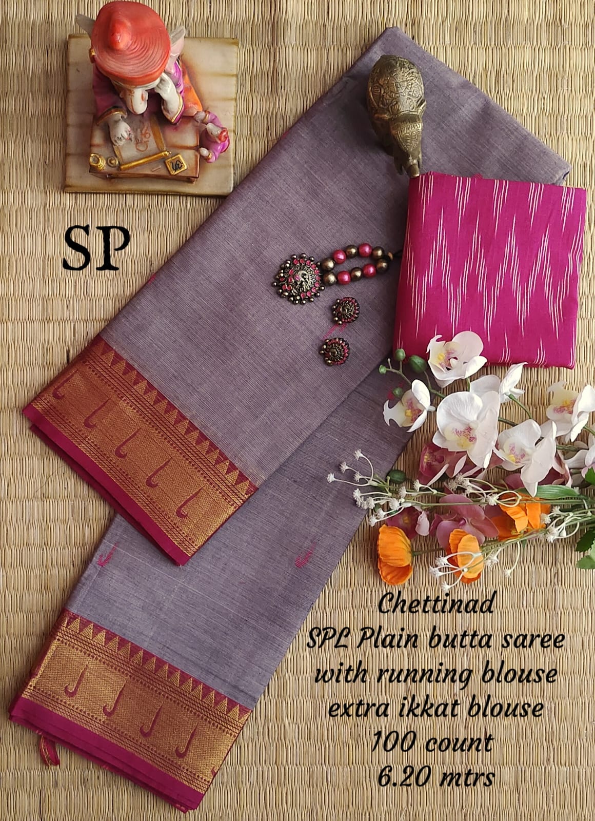 Chettinad cotton 100 count checked saree