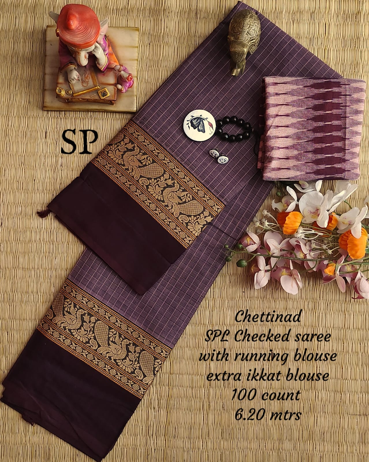Chettinad cotton 100 count checked saree