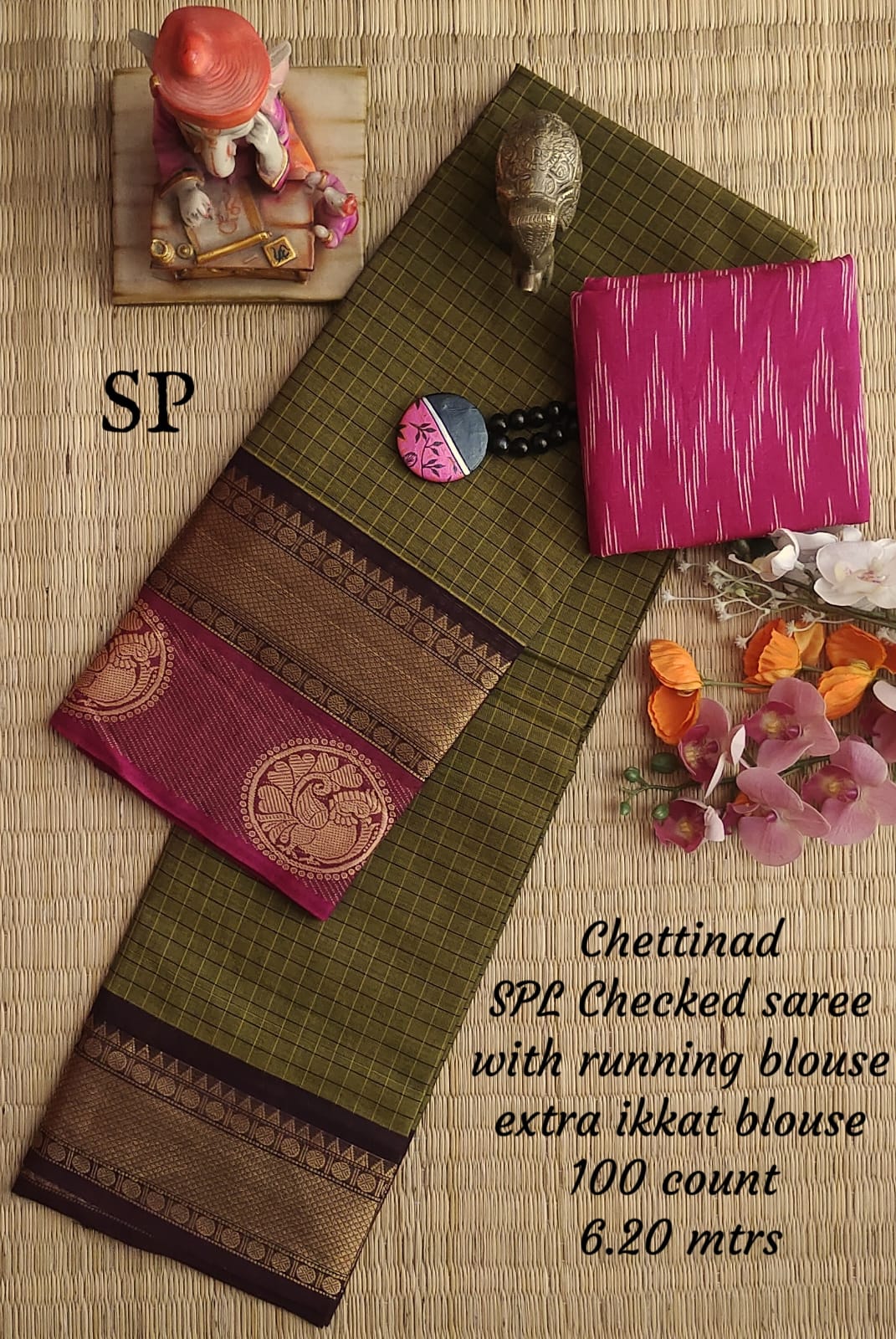 Chettinad cotton 100 count checked saree