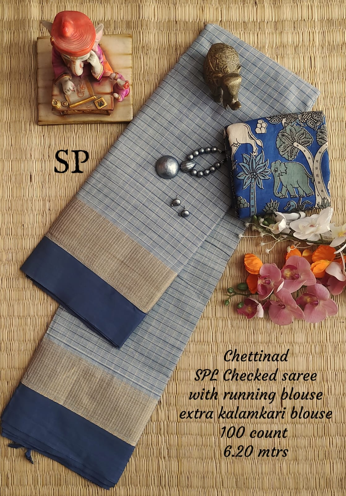 Chettinad cotton 100 count checked saree