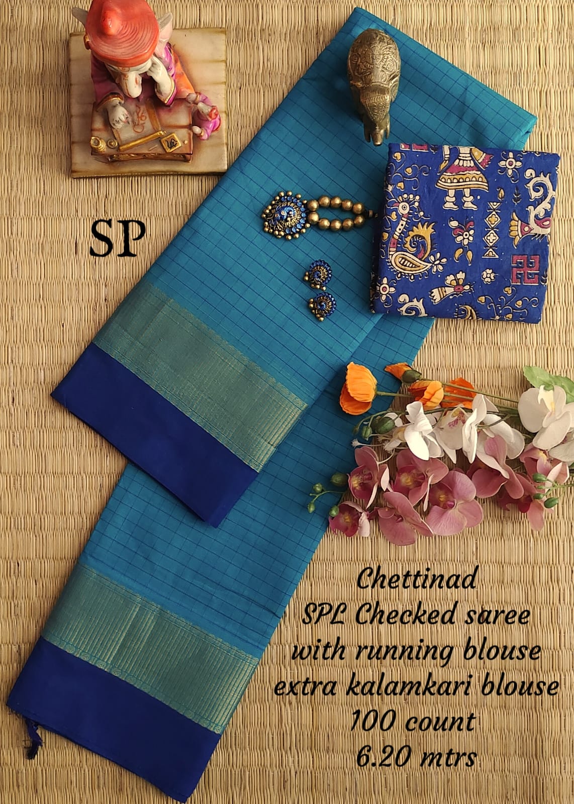 Chettinad cotton 100 count checked saree
