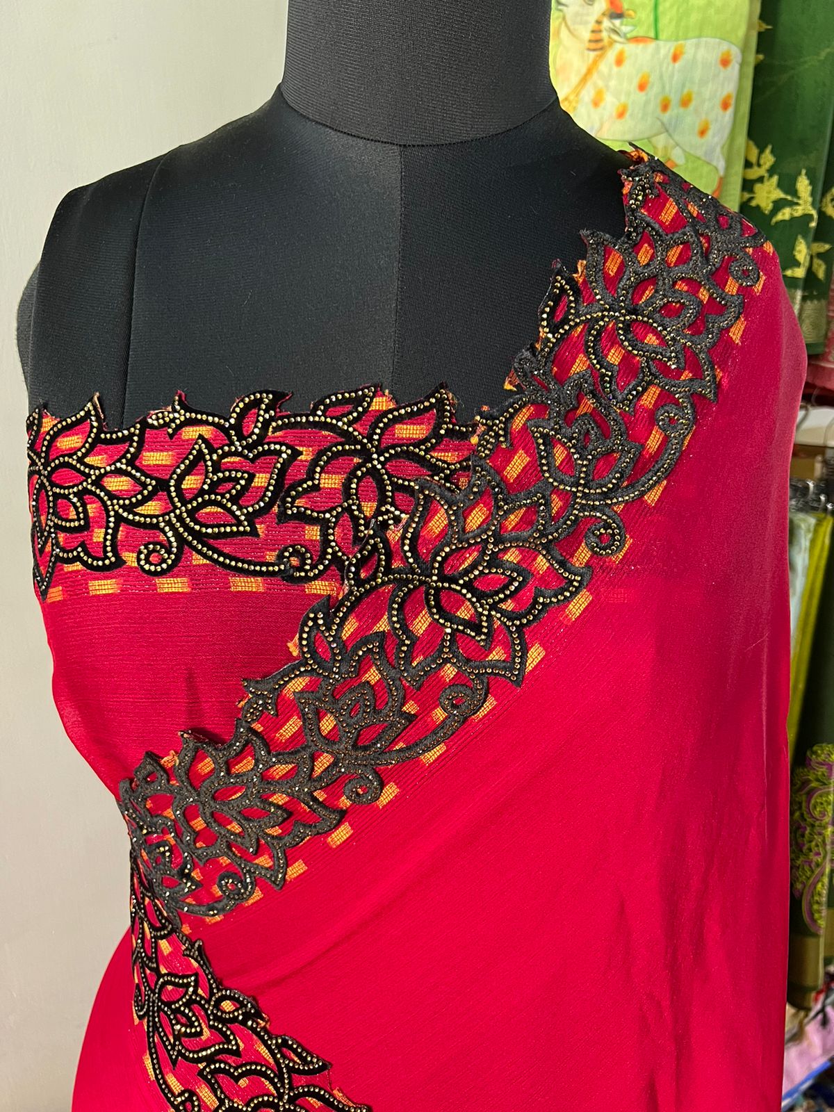 Chiffon Crepe Velvet Cut Work Saree