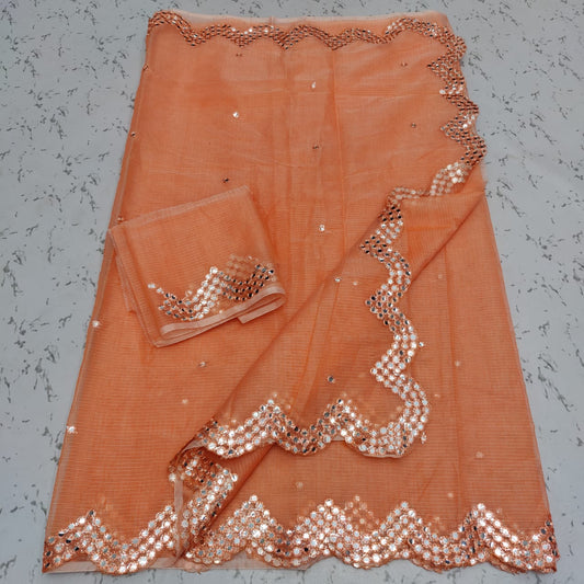 Cotton kota foil mirror cut work saree