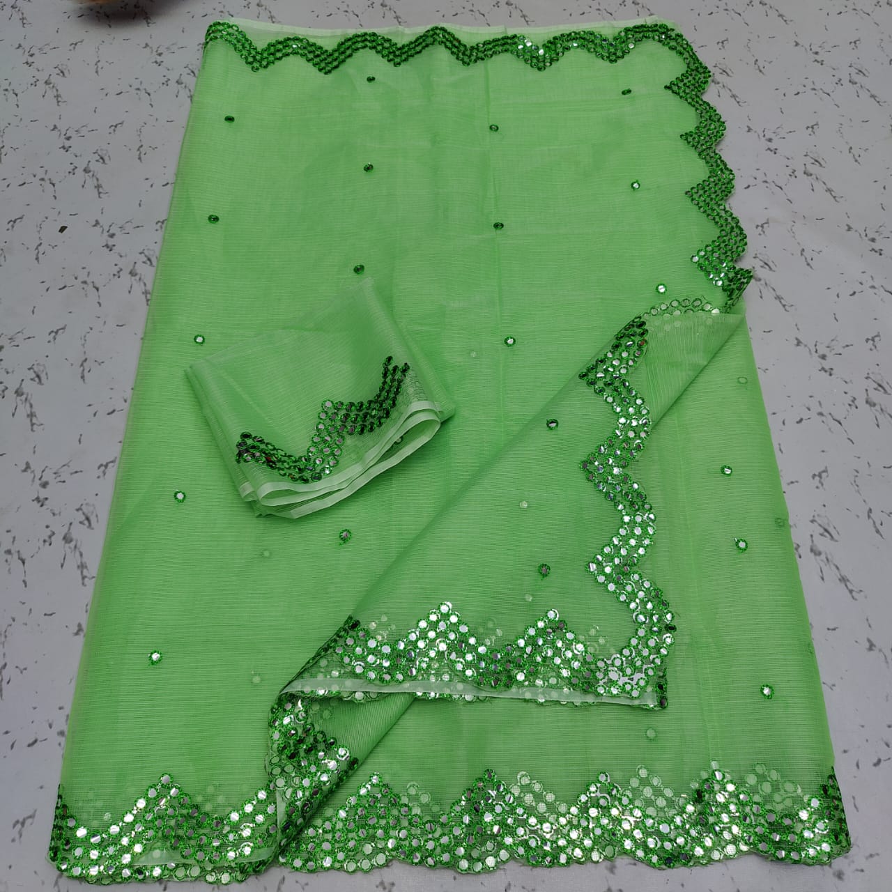 Cotton kota foil mirror cut work saree