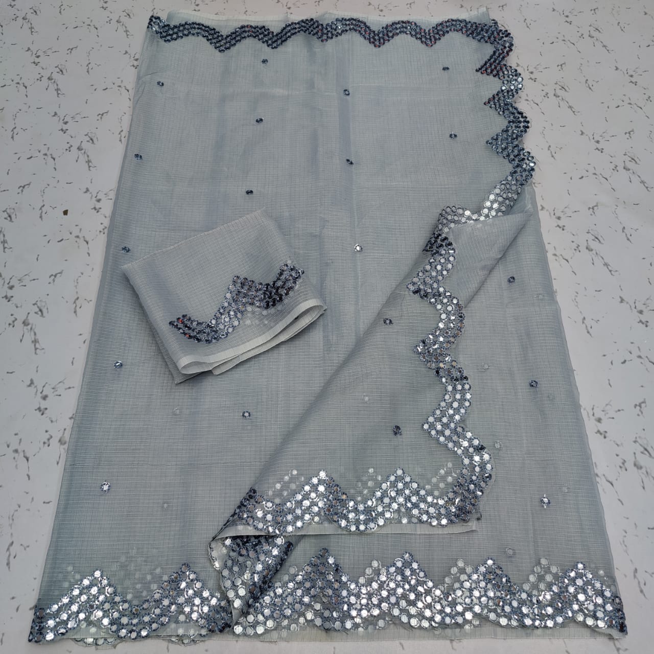 Cotton kota foil mirror cut work saree