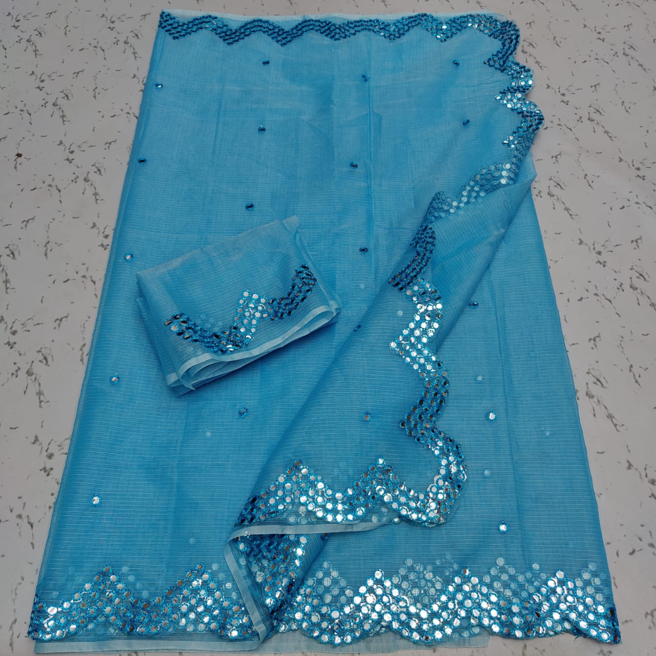 Cotton kota foil mirror cut work saree