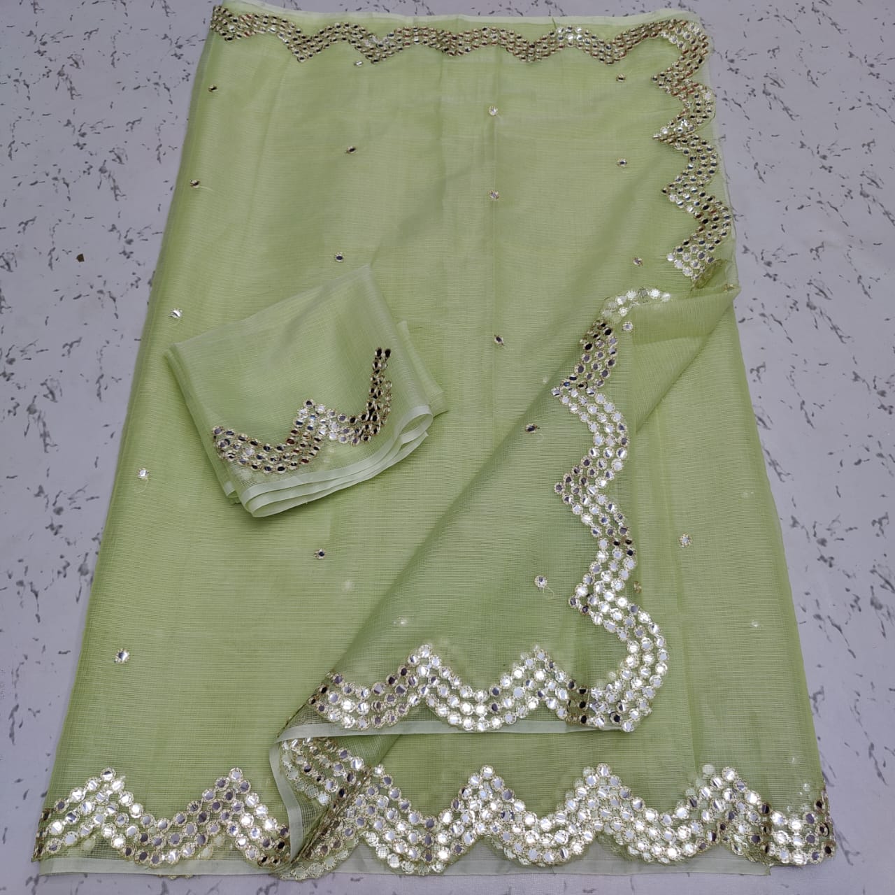 Cotton kota foil mirror cut work saree