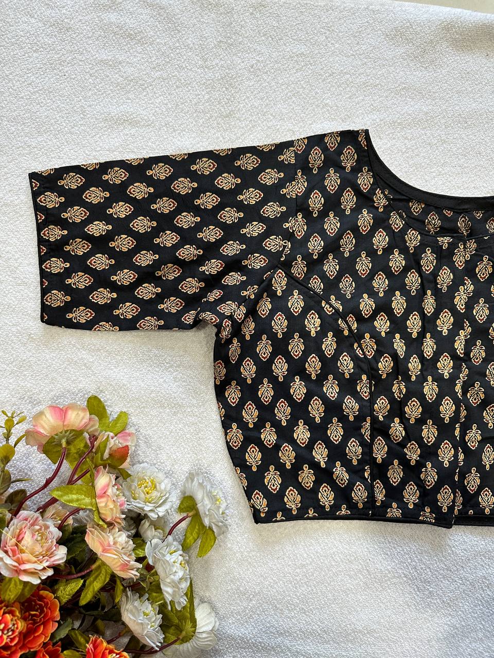 Cotton natural dye handblock print boat neck neck blouse