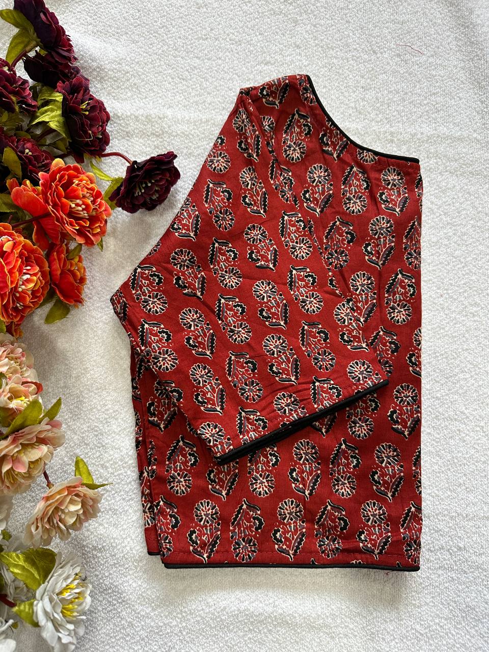 Cotton natural dye handblock print boat neck neck blouse