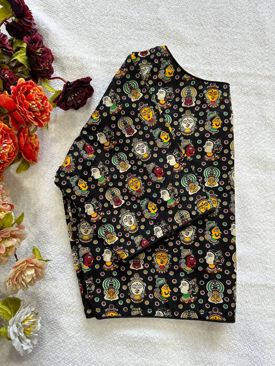 Cotton natural dye handblock print boat neck neck blouse