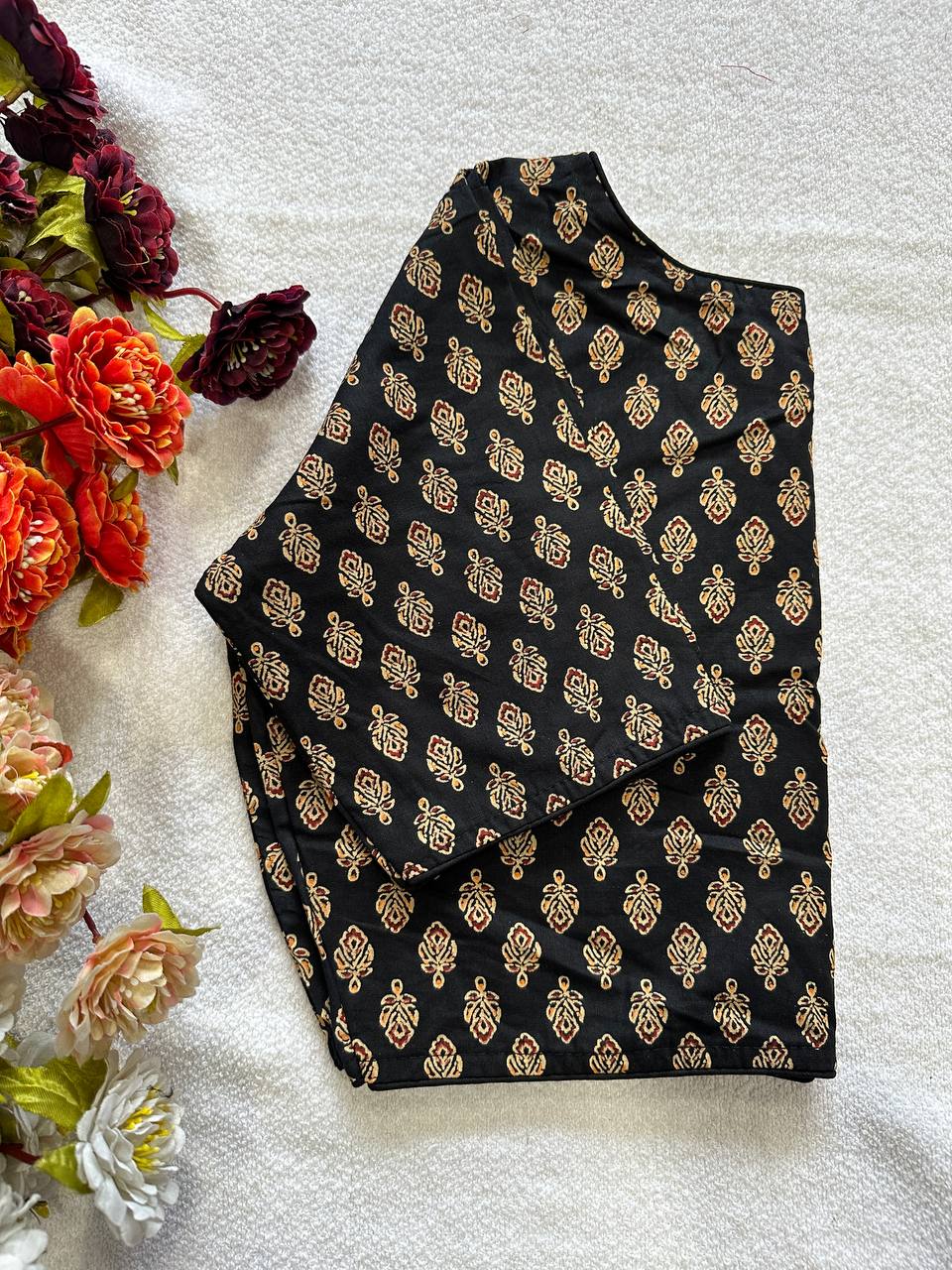 Cotton natural dye handblock print boat neck neck blouse
