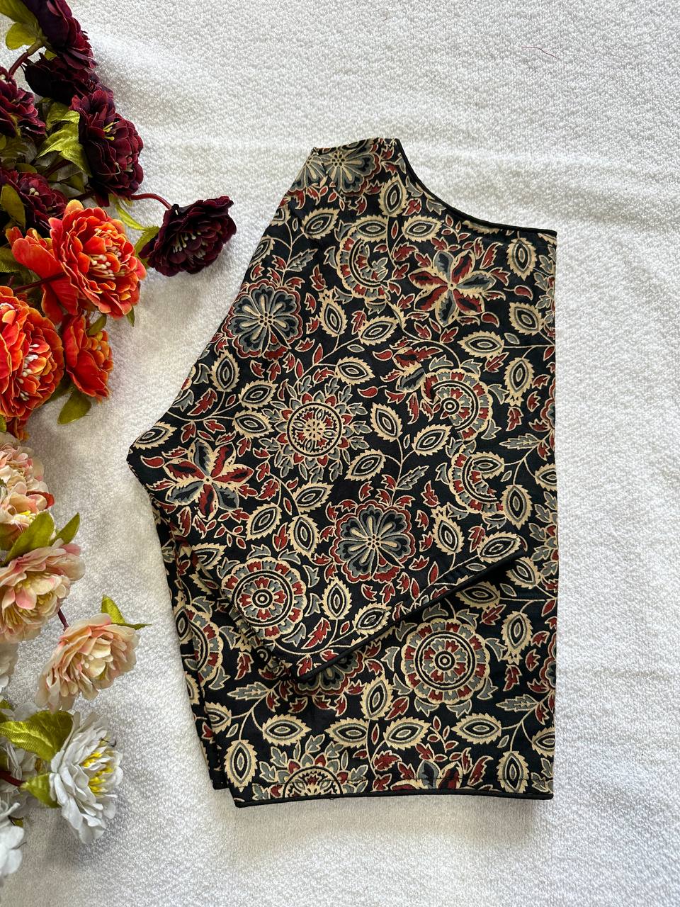 Cotton natural dye handblock print boat neck neck blouse