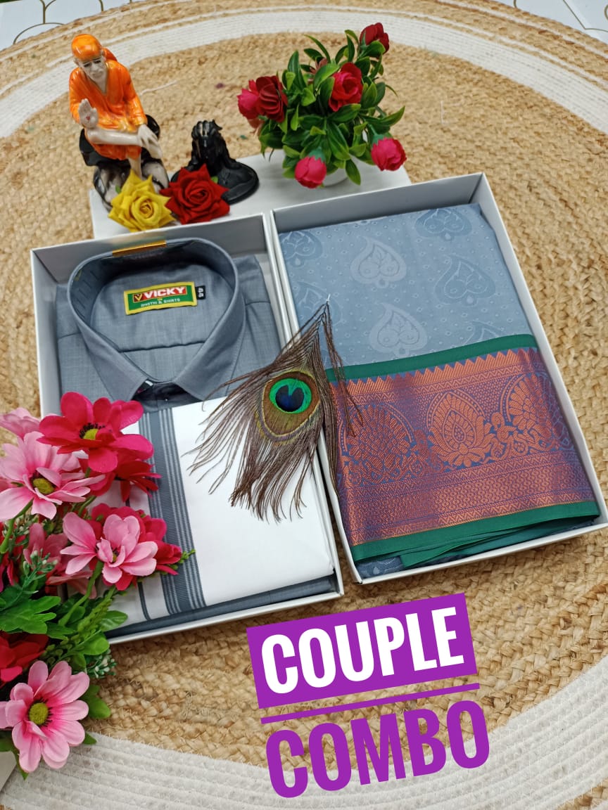 Couple Combo - Semi Silk Saree & Dhoti Shirt