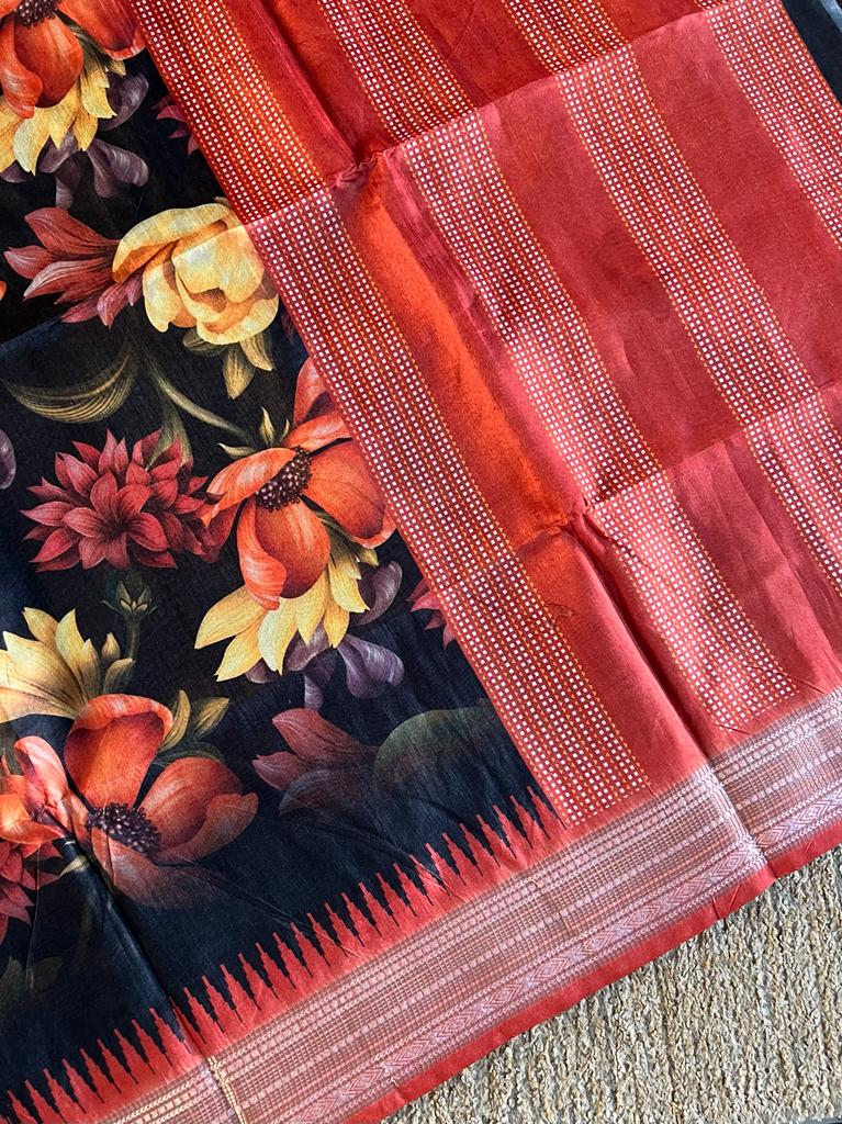 Digital kalamkari printed matka tussar silk saree