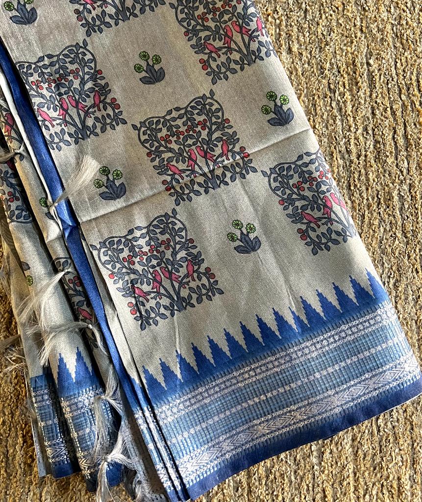 Digital kalamkari printed matka tussar silk saree