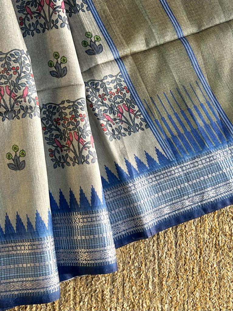 Digital kalamkari printed matka tussar silk saree