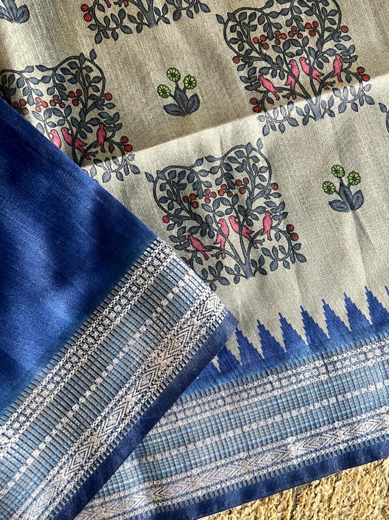 Digital kalamkari printed matka tussar silk saree