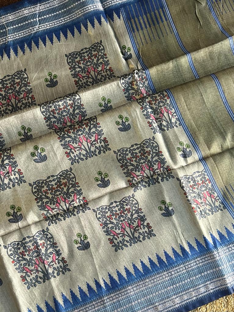 Digital kalamkari printed matka tussar silk saree