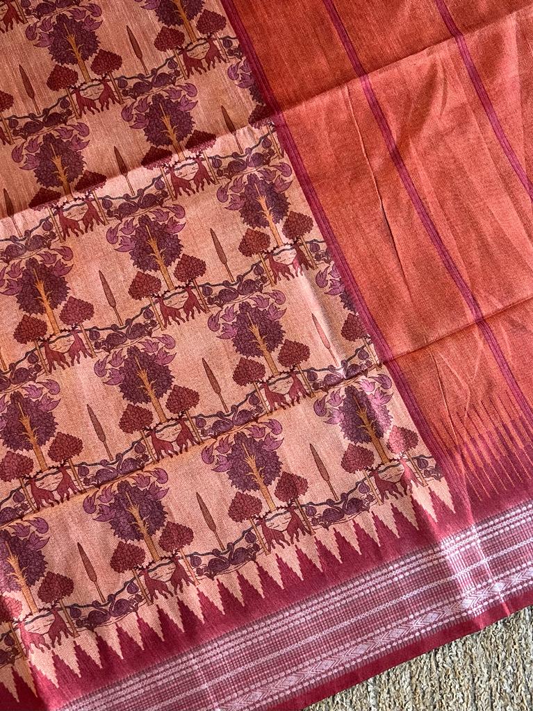 Digital kalamkari printed matka tussar silk saree
