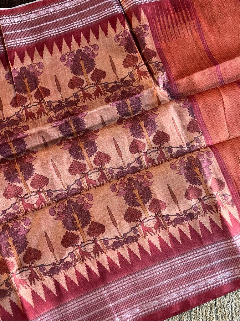 Digital kalamkari printed matka tussar silk saree