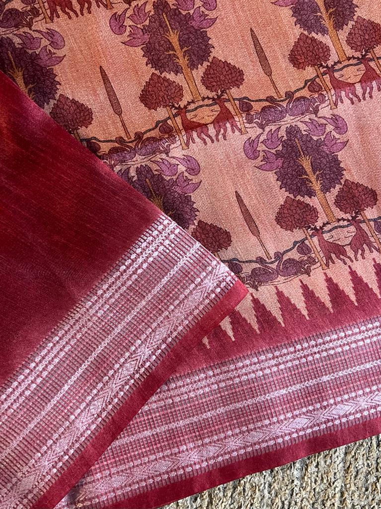 Digital kalamkari printed matka tussar silk saree
