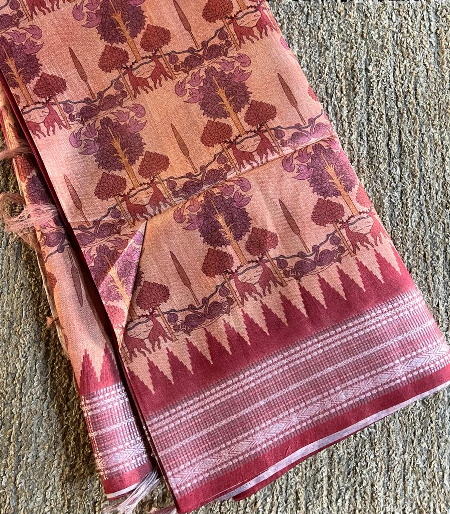 Digital kalamkari printed matka tussar silk saree