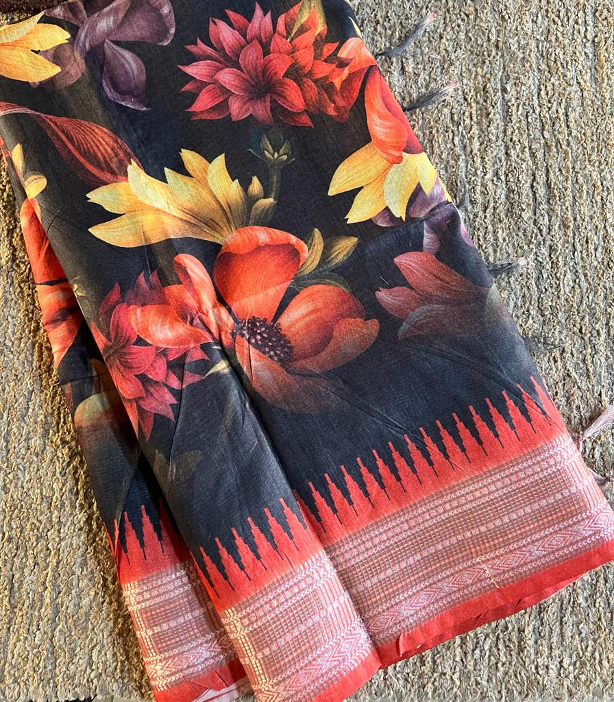 Digital kalamkari printed matka tussar silk saree